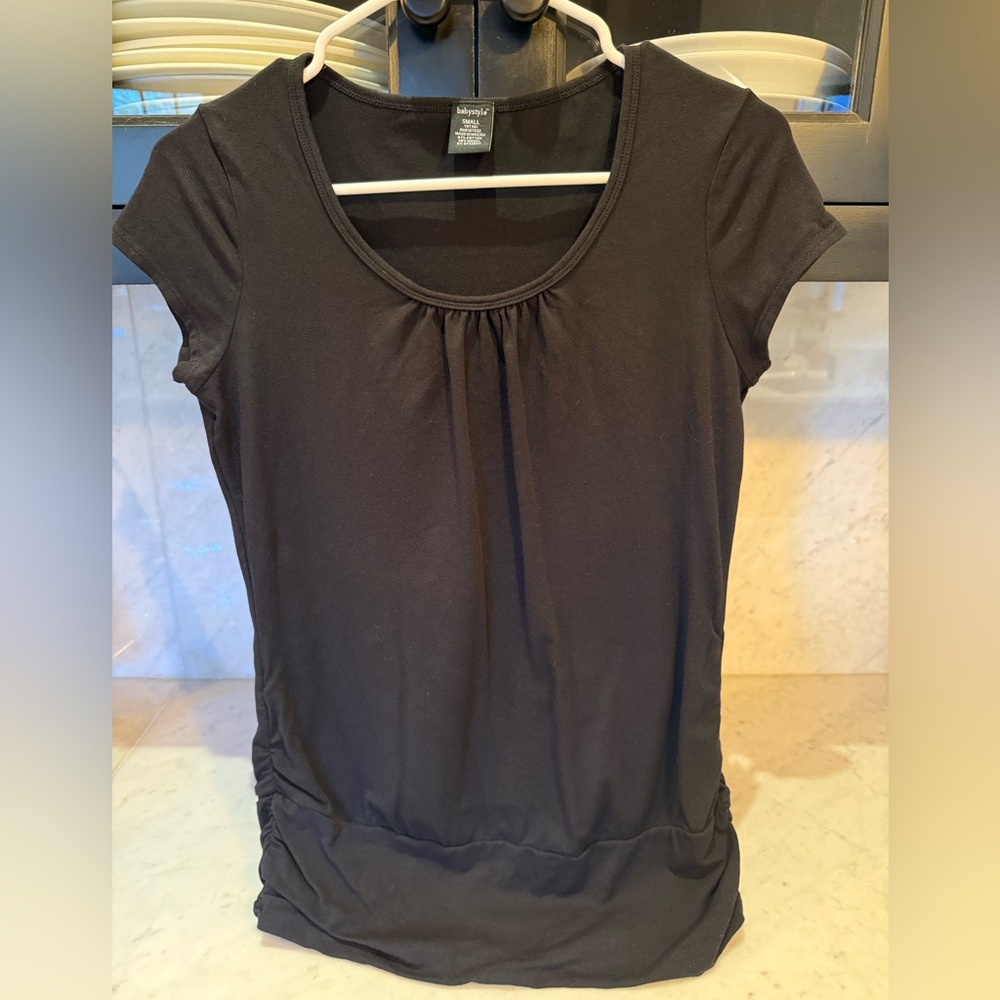 NWOT Maternity Black Scoop Neck Modal Cotton Cap Sleeve Tee Small Y2K